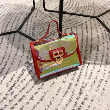 

Fashionable Mini Ladies Portable Small Square Bag Wild Transparent Single Shoulder Diagonal Bag Heart-shaped Lock Ladies Bag