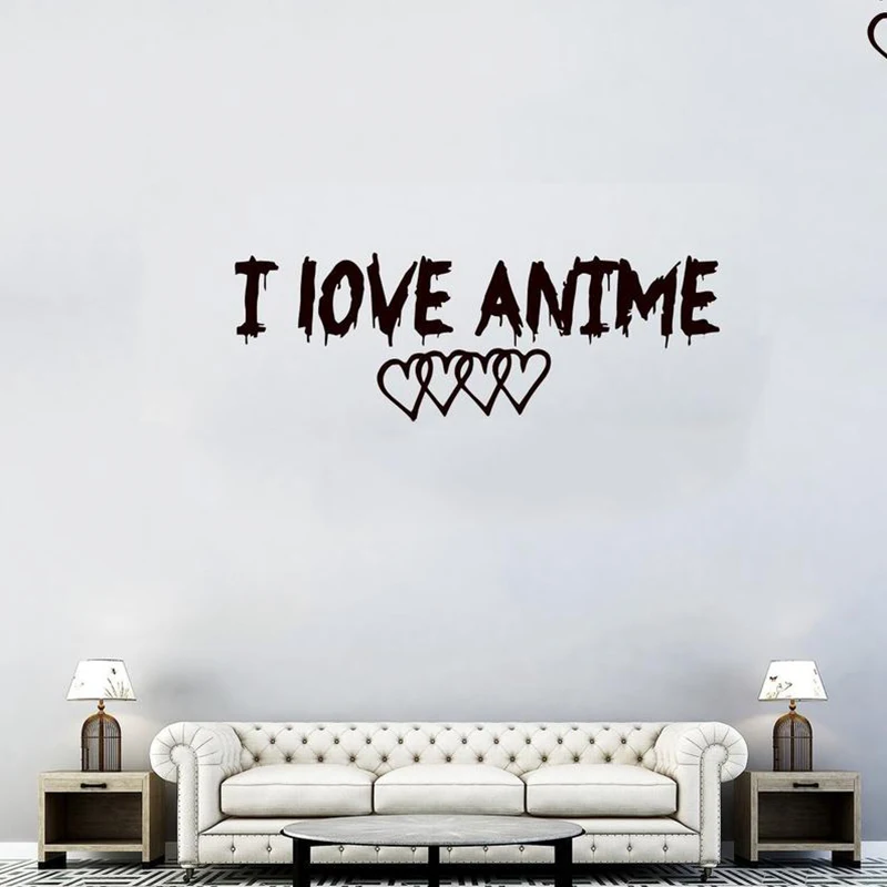 Виниловая наклейка на стену с надписью I love Anime надпись декор для спальни наклейки