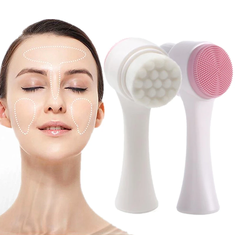 

Hot 3D Double Side Silicone Facial Cleanser Brush Portable Face Cleaning Massage Exfoliator Blackhead Pore Cleaner Washing Brush