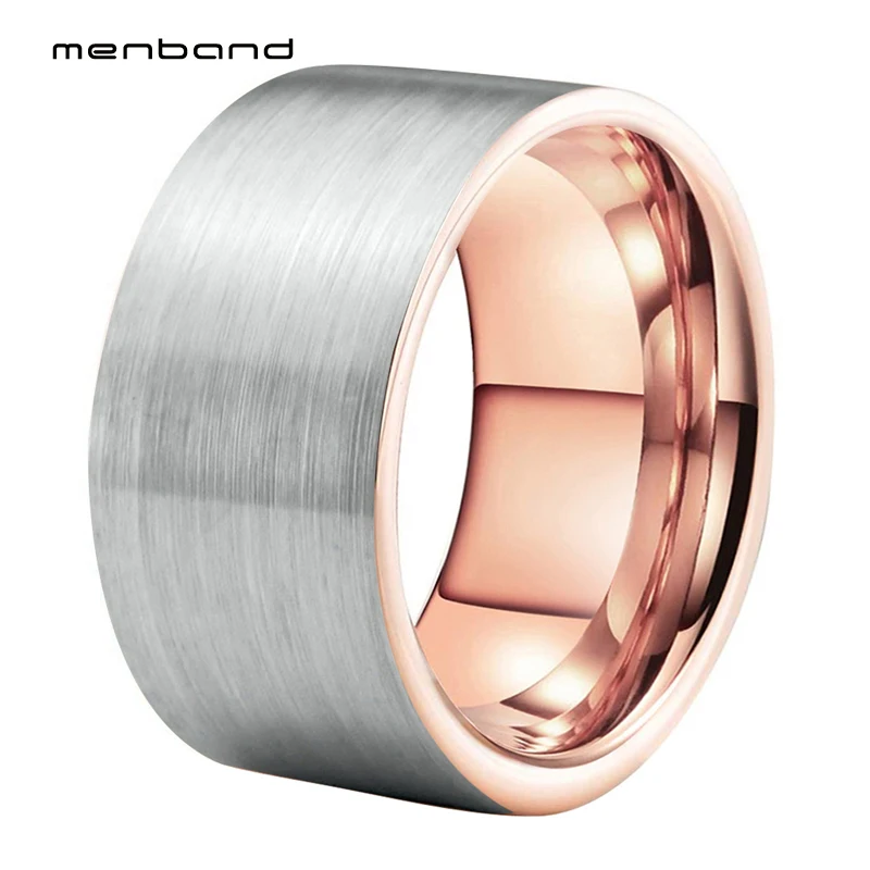 

Super Men Ring Large Tungsten Ring Rose Gold Wedding Band For Men Flat Band And Brushed Finish 12MM Ring Box Available