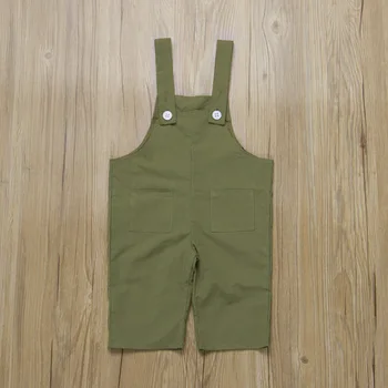 

2020 New Baby Cute Solid Color Spring / Summer Loose Army Green Unisex Casual Bib Pants