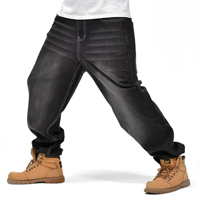 black 2019new мешковатые джинсы мужские джинсовые широкие брюки уличные джинсы хип хоп повседневные скейтерские штаны для мужчин плюс размер черные брюки - Цвет: black
