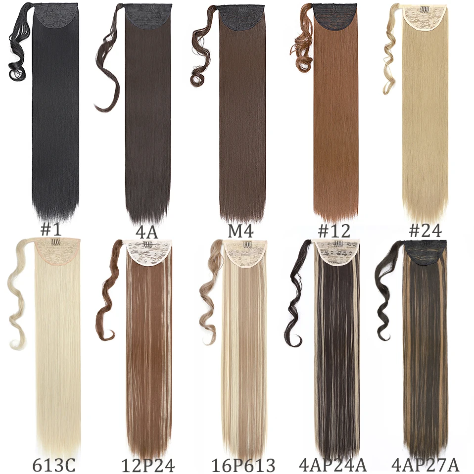S-noilite Synthetic Long Straight Clip In Ponytail Hair Extensions fake hair extensions Wrap Around Ponytail Hairpiece Clip In Hair Tail False