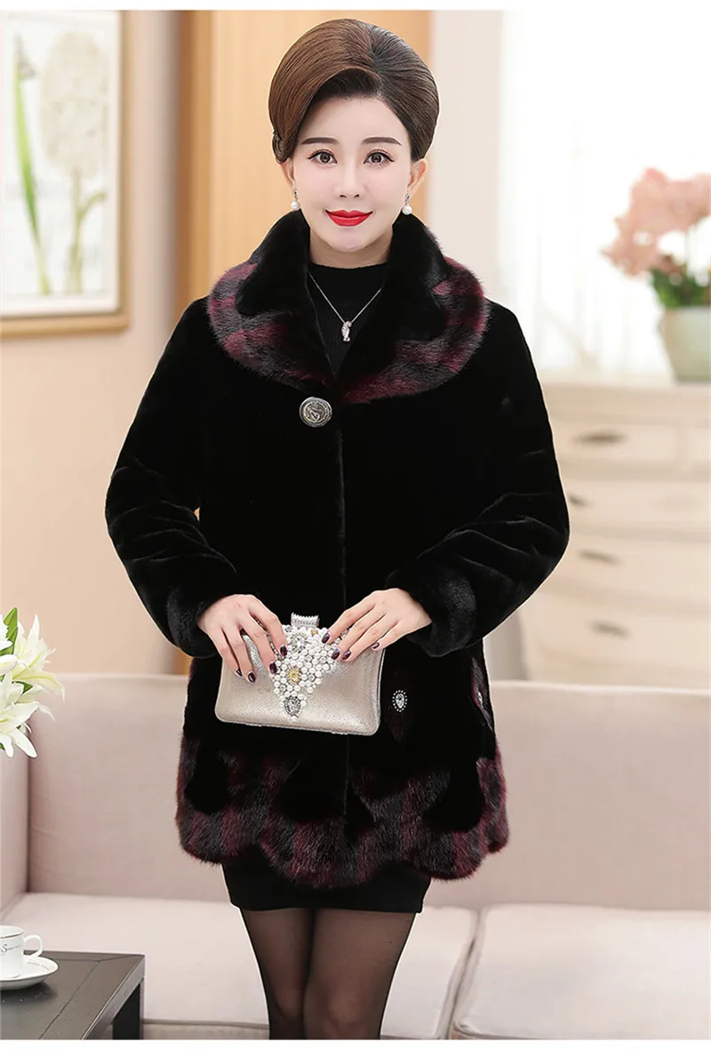 High Quality Middle Old Aged Women's Fur Coat Winter Jacket New Thick Warm Imitation Velvet Coat Female Outerwear 5XL W1547