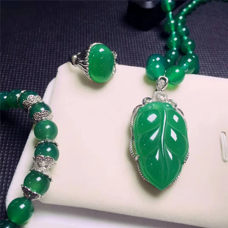 LETSFUN Fine Jewelry 925 Серебряный инкрустированный натуральный халцедон капли воды ожерелье кольцо браслет набор