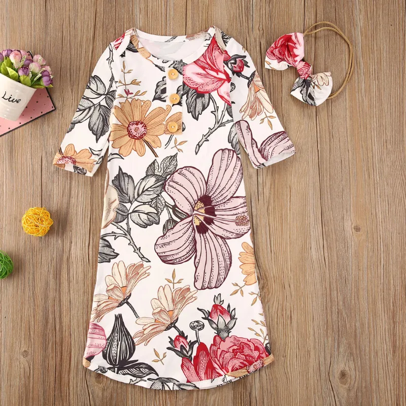 

Newborn Toddler Baby Floral Sleepbag Blanket Swaddle Wrap Gown Long Sleeve Sleepbag + Headband Set