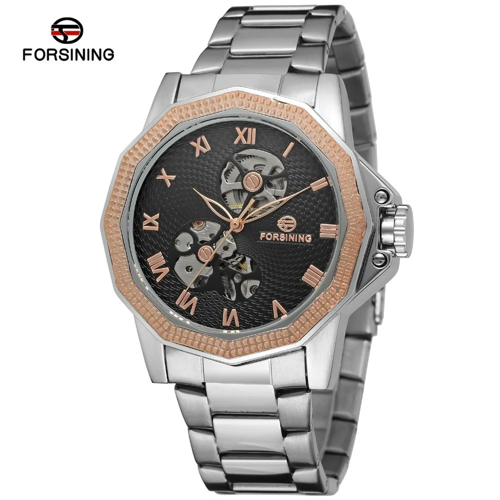 

Forsining Fashion Casual Clean Steel Hollow out Fully Automatic Analog Watch Automatic Machine Movement