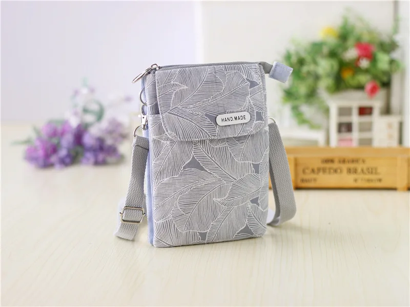 Women Leaf Large Screen Mobile Phone Bag  Capacity Canvas Messenger Bag Ladies Shoulder Bag