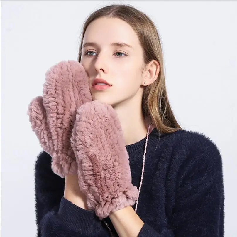 ZDFURS * جديد الشتاء النساء ريال ريكس الأرنب قفازات من الفراء محبوك ريال ريكس الأرنب الفراء القفازات رائجة البيع سيدة دافئة لينة