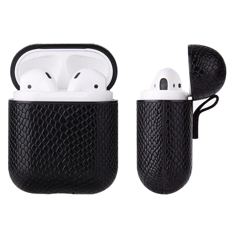 Роскошный чехол для наушников из змеиной кожи с Bluetooth Apple Airpods зарядки дизайн
