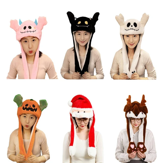 Chapeau de Lapin Drôle en Peluche Chapeaux de Lapin Oreille en Mouvement  Chapeau de Saut en Peluche Chapeau de Lapin Enfants Adulte Fête de Noël  Cosplay Mignon Animaux Chapeaux Citrouille 