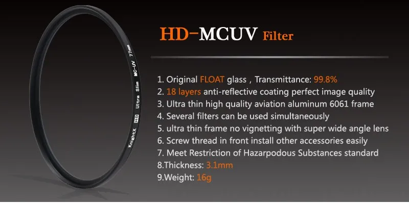 KnightX UV CPL ND Звездный цветной фильтр для sony nikon canon sony a6000 круговой Градуированный фотообъектив eos 70d eos 49 52 55 58 67 77