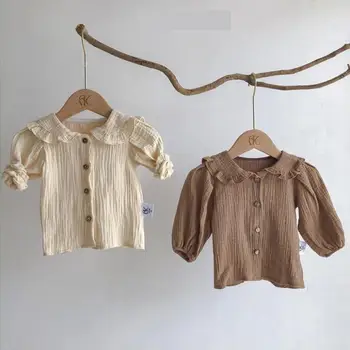 

2020 Autumn New Large Lapel Single-breasted Shirts For Girls Long Sleeve Baby Infant Western Style Shirts Baby Girl Blouse Tops
