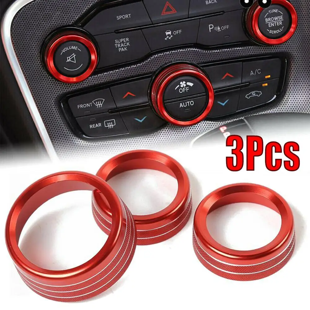 

High Recommend 3PCS Aluminum AC Radio Control Ring Knob Trim Covers For Dodge Challenger 15-19 Wholesale Quick delivery CSV