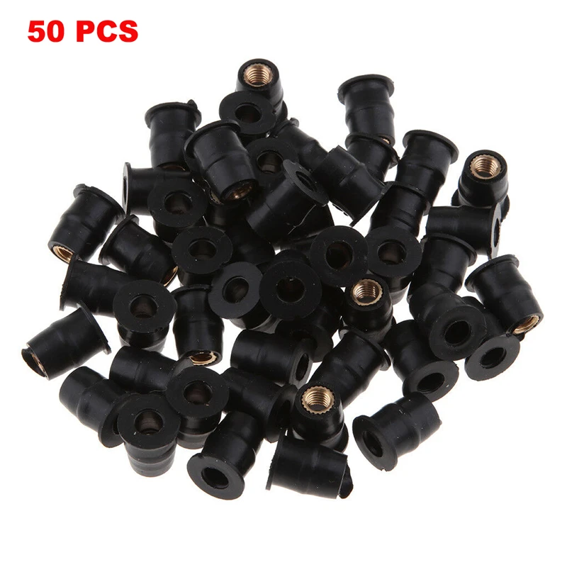 50pcs/Set Kit Motorcycle M5 Metric Rubber Well Nuts Windscreen Fairing Cowl Anodized Aluminum Moto Screws Bolts