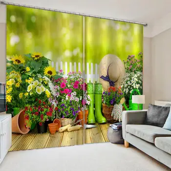 

Custom 3D Door Windows Curtains Thin Idyllic scenery Living Room Bedroom Pink Decorative Kitchen Curtains Drapes Dropship