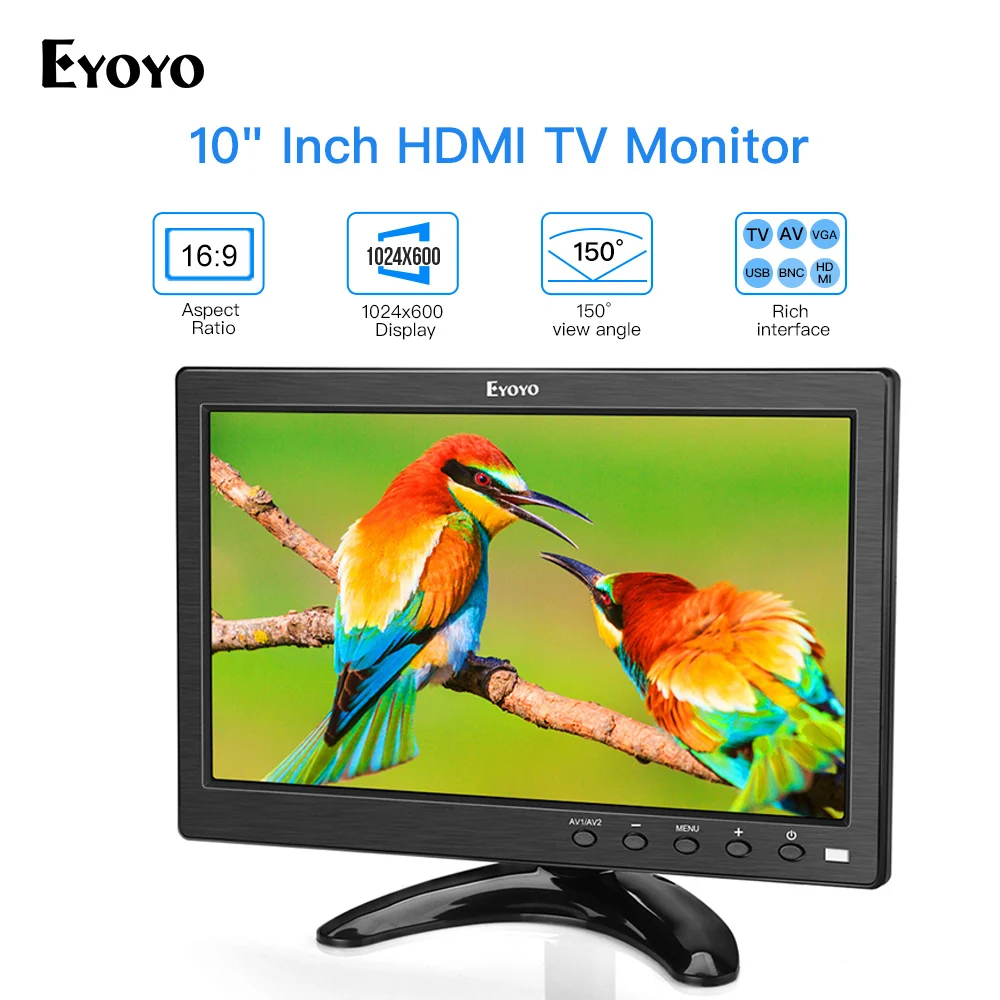 Eyoyo 10 дюймов 1024x600 ТВ монитор HDMI портативный кухонный телевизор ЖК экран с пультом