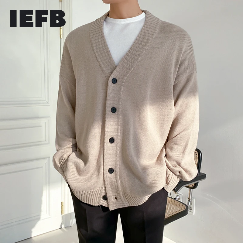 Cardigan Sweater Outerwear Kintted Korean Spring Trendy Mens Autumn IEFB 9Y4499 V-Collar