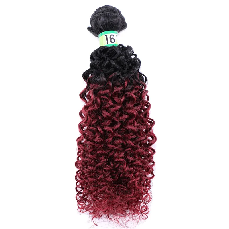 Афро кудрявые вьющиеся волосы, вплетаемые черно-красным цветом Омбре, высокотемпературные синтетические волосы для наращивания, 70 г/шт., двойной пучок волос - Цвет: T1B/бордовый