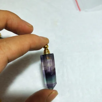 

Natural Fluorite Essential Oil Diffuser Perfume Bottle Pendant hexagon prism pointed Exquisite craft, Halloween gifts