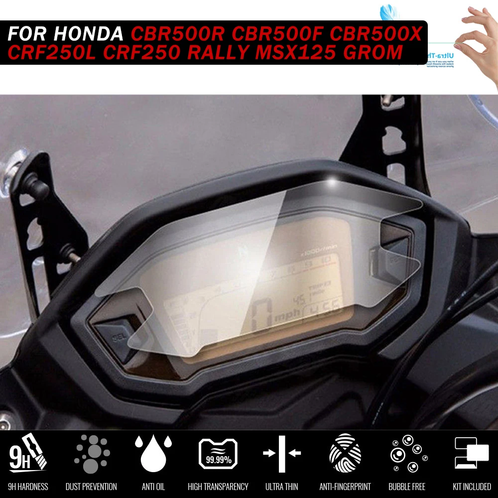 Motorcycle screen protector for Honda CBR500R CBR500F CBR500X CRF250L CRF250 Rally MSX 125 Grom Motorcycle Cluster Scratch Protection Film Screen Protector