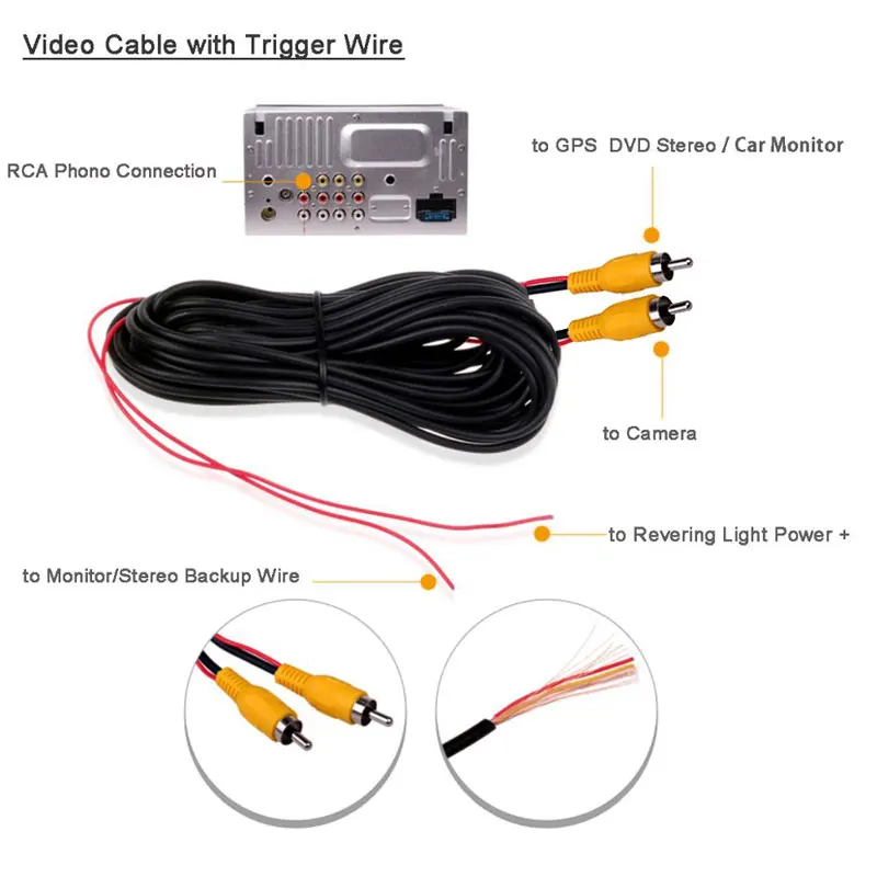 6M 10M 15M 20M Car Truck RCA Video Extension Cable Male to with trigger wire for Backup Camera Rear View Parking | Обустройство дома