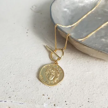 

Portrait Pendant Necklaces Fine Jewelry 925 Sterling Silver Necklace For Women Round Chain Simple Korean Designer Long Necklace