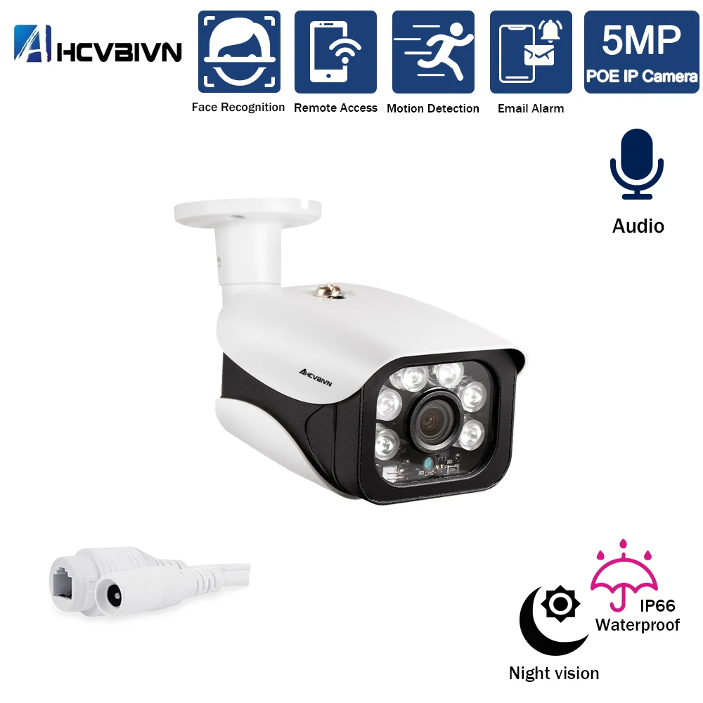 

AI Face Detection 5.0MP Two Way Audio POE IP Camera 5MP Bullet Outdoor Weatherproof Security Camera ONVIF for POE NVR System Kit