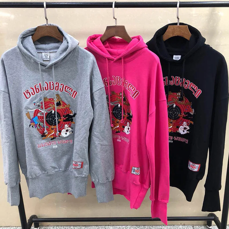 

Casual Vetements Hoodies Men Women Black Red Gray Cartoon Monster Embroidery Autumn Winter Vetements Pullover Sweatshirts