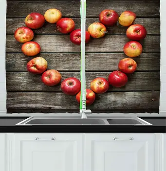 

Rustic Kitchen Window Curtains Rustic Wooden Surface Fresh Ripe Apples Veggies Fruit Healthy Living Theme Window for Kitchen