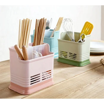 

Kitchen Cutlery Storage Box Hollow Drain Chopsticks Desktop Storage Box Four Grids Candy Color Home Organization
