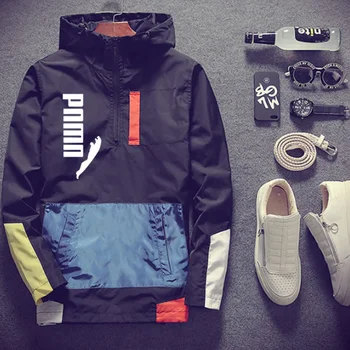 

2020 brand spring and autumn men's fashion coat windbreaker boys color matching stripe thin jacket hooded casual sports coat