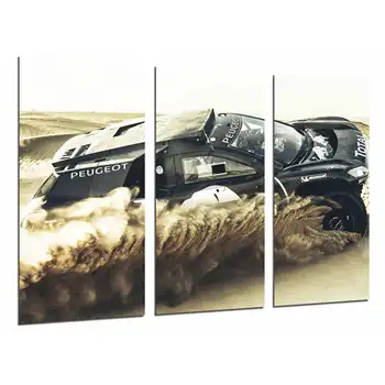 

Peugeot car Racing Rally On Dune in the Desert, photo print on wood, modern picture decorative 26961