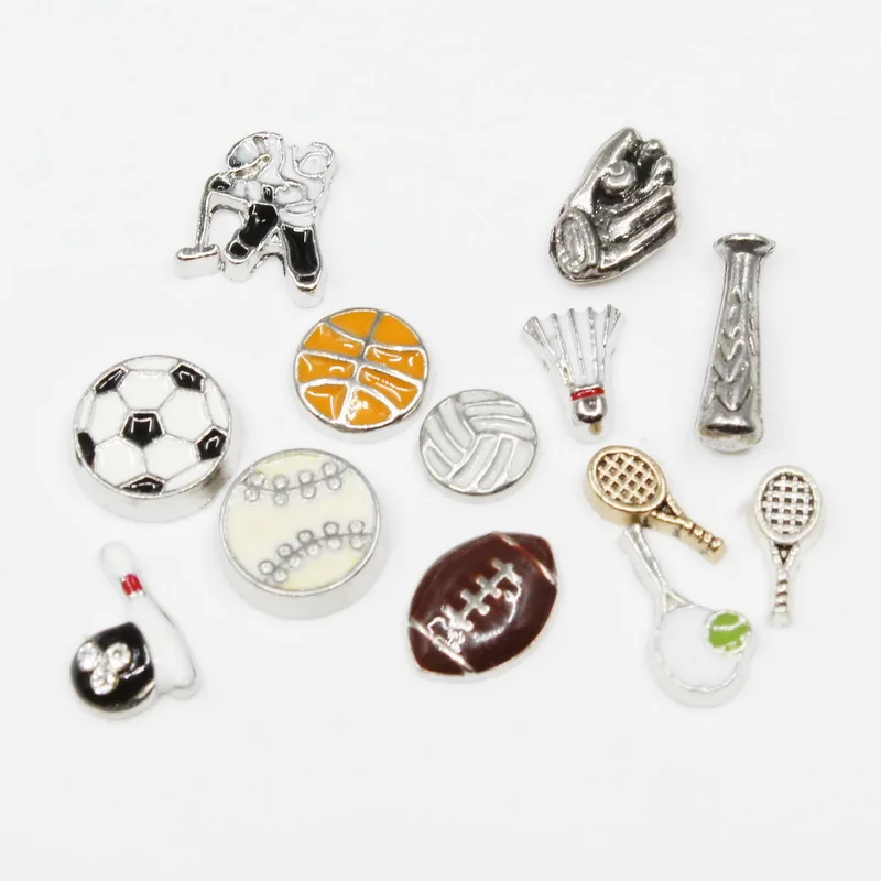 Football Basketball Volleyball Badminton Ice Hockey Enamels Ball Sports Floating Charms For Glass Lockets Memory Jewelry