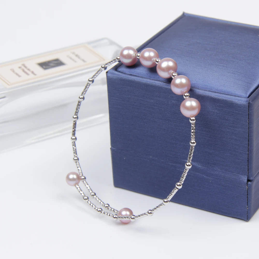 

luxury solid 925 silver sterling jewelry open adjustable size women bracelet nice jewelry natural lavender real pearl gift