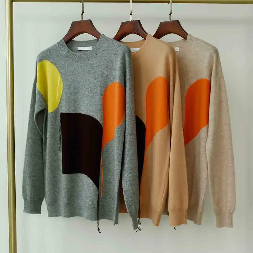 

Women Sweater 2019 New Female Round Neck Pullover Color Matching Sweater Soft Top