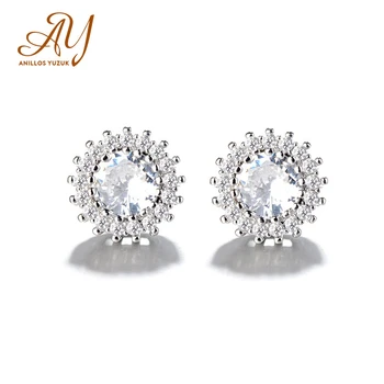 

Hot sale Luxury Female Crystal White Zircon Earrings Simple 925 Silver Jewelay Earrings For Women Vintage Double Earrings