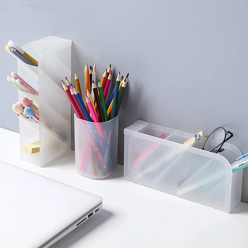  5 Pcs Desk Organizer- Pen Organizer Storage for Office School Home Supplies Translucent White Pen S