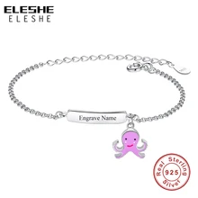 ELESHE 925 Браслеты стерлингового серебра для Для женщин по индивидуальному заказу Выгравируйте имя Каракатица цепи Браслеты для Для женщин детей, ювелирные изделия