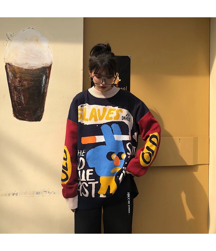 Novelty Funny Sweater Sweet Lady New Streetwear Sweaters Cute O-neck Pullovers Warm Winter Tops
