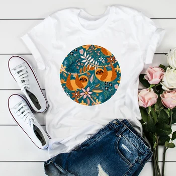 

Women 2020 Sloth Flower Floral Cartoon Fashion Printed Summer Shirt Ladies Womens T-shirts Top T Graphic Female Tee T-Shirt