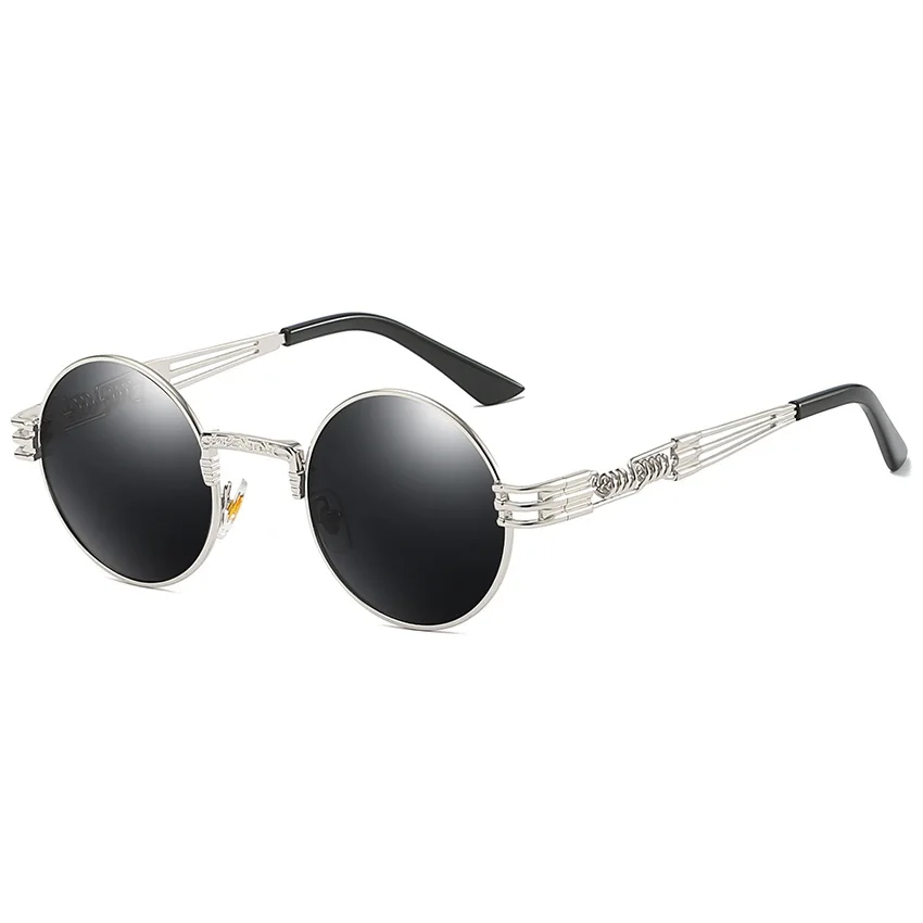 Стимпанк, мужские винтажные круглые поляризованные солнцезащитные очки, фирменный дизайн, мужские солнцезащитные очки, очки для рыбалки, вождения, очки для мужчин - Цвет линз: silver-black