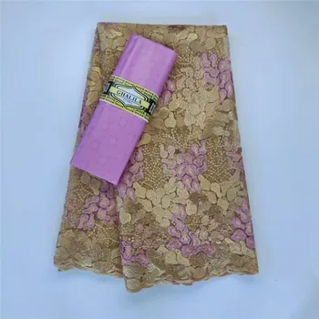 

2.5yards bazin lace fabric matching 2.5yards african net lace for women dress sewing