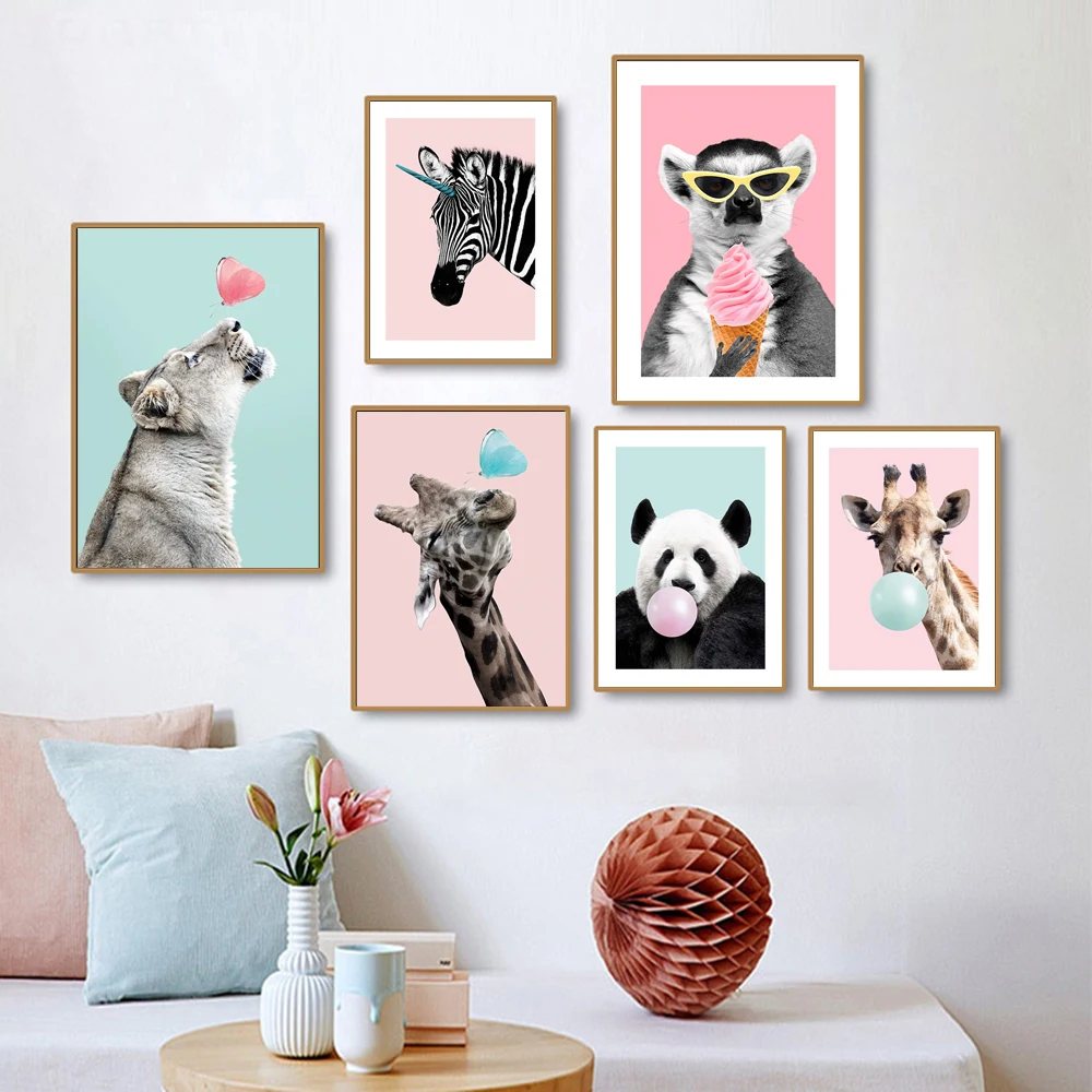 Baby-Nursery-Wall-Art-Cute-Cartoon-Animal-Pictures-Bubblegum-Giraffe-Panda-Posters-Zeabra-Canvas-Painting-For (3)