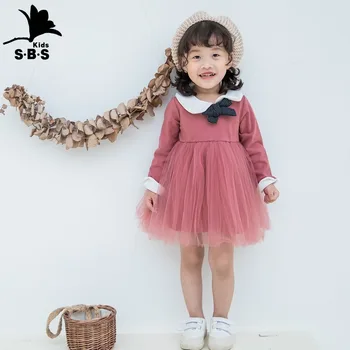 

2019 New Arrival Autumn Children's Clothing Kids Casual Dress with Bow Lapel Girls Princess Dress for 1-5 Years Old Girls