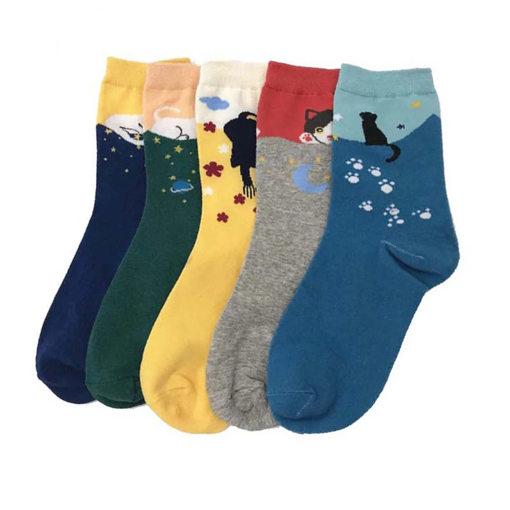 5 пар в комплекте, корейские женские классические цветные тонкие полосатые хлопковые носки, зимние цветные Повседневные носки в стиле Харадзюку, удобные теплые носки