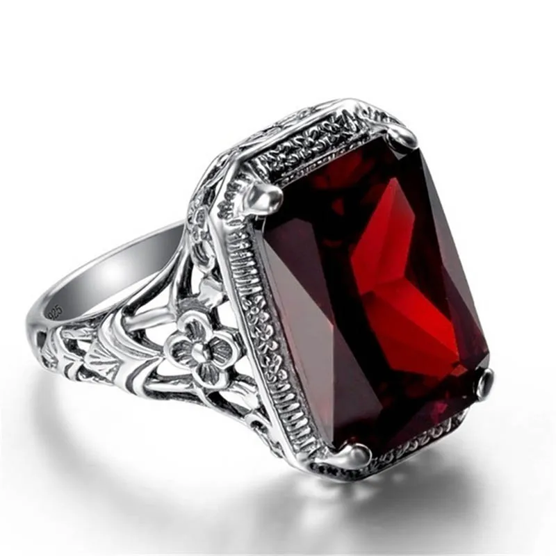 Silver 925 Geometry Ruby Ring for Women Jewelry Rectangle Gemstones Female Anniversary Party Accessory silver ring,silver rings,gemstone ring