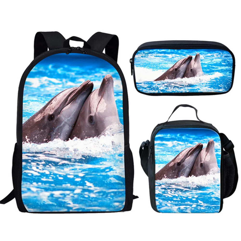 Ocean Dolphin Print for Kids Shcool Backpacks Men Women Bags with Pencil Case Kids 16 Iinch Anime Cute Brand Bookbag