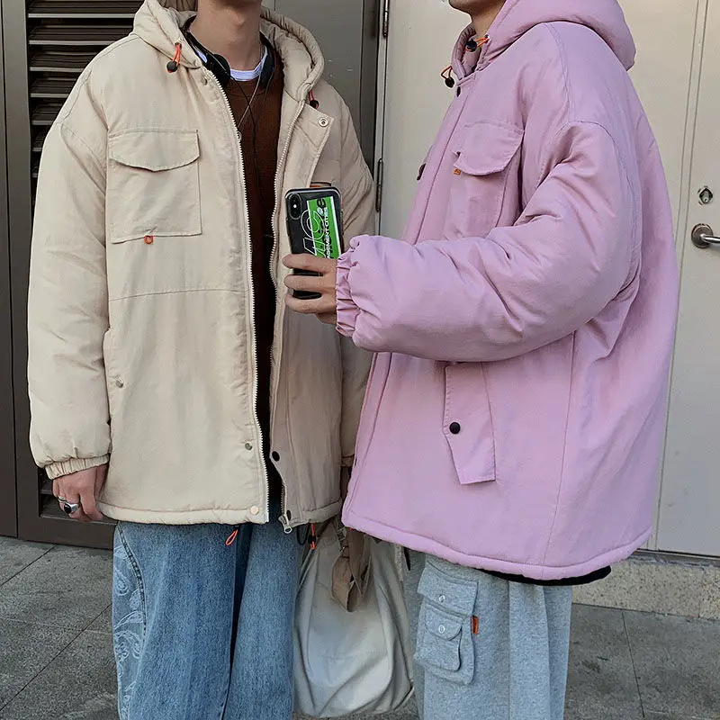 

Winter Jacket Men's Warm Fashion Casual Multi-pocket Hooded Coat Parka Men Wild Loose Korean Thick Short Coat Mens Clothes S-3XL