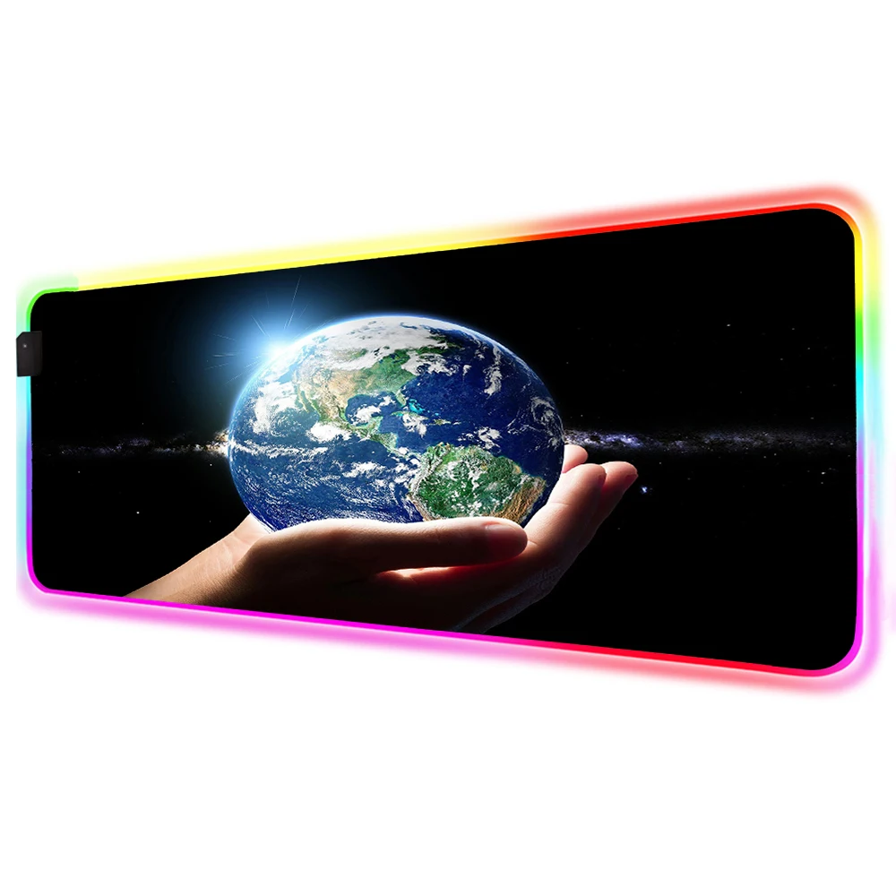 

Mairuige Holding The Earth Pattern RGB Mouse Pad Gaming Accessories Large LED with Backlight XXL Gaming Table Mat PC Gaming Desk